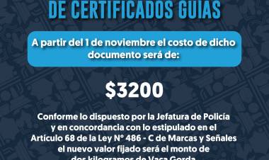 NUEVOS ARANCELES DE CERTIFICADOS GUÍAS