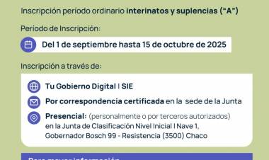 JUNTA DE CLASIFICACIÓN DE NIVEL INICIAL: SE ABRE INSCRIPCIÓN PARA INTERINATOS Y SUPLENCIAS