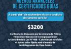 NUEVOS ARANCELES DE CERTIFICADOS GUÍAS