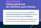 EDUCACIÓN ADVIERTE SOBRE FALSOS GESTORES DE TRÁMITES PARA TÍTULOS