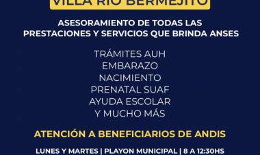 ESTE LUNES Y MARTES: OPERATIVO EN TERRITORIO, EN VILLA RÍO BERMEJITO
