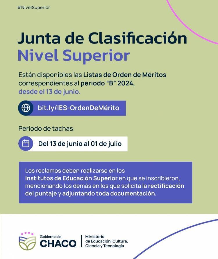 JUNTA DE CLASIFICACIÓN DE EDUCACIÓN SUPERIOR: ESTÁN DISPONIBLES LISTAS DE ORDEN DE MÉRITO