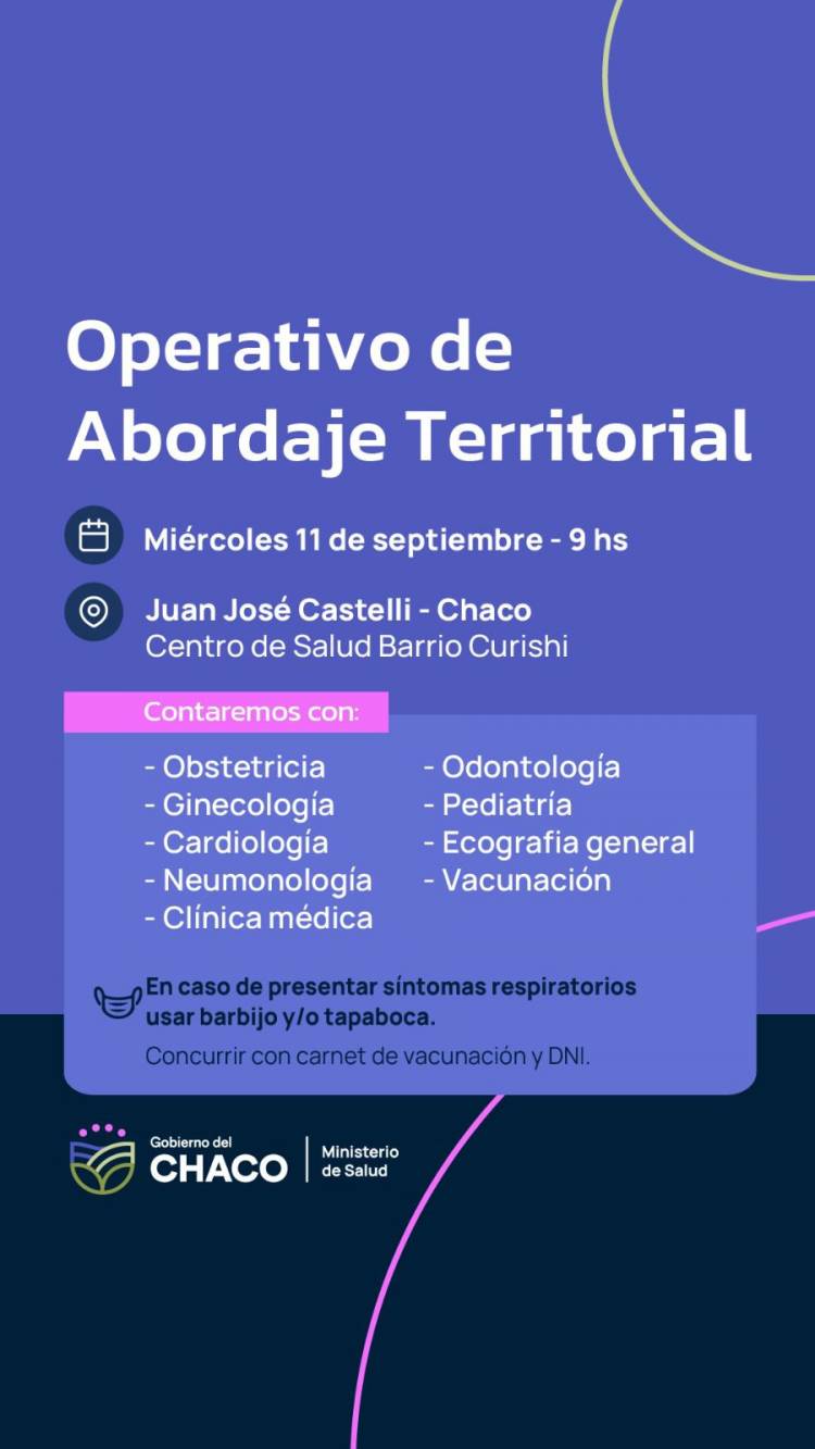 SALUD: NUEVOS OPERATIVOS DE ABORDAJE TERRITORIAL EN CASTELLI, EL ESPINILLO Y VILLA RÍO BERMEJO
