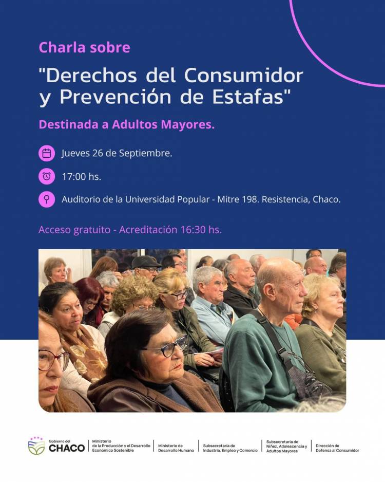 EL GOBIERNO PROVINCIAL BRINDARÁ UNA CAPACITACIÓN PARA ADULTOS MAYORES SOBRE DERECHOS DEL CONSUMIDOR Y PREVENCIÓN DE ESTAFAS