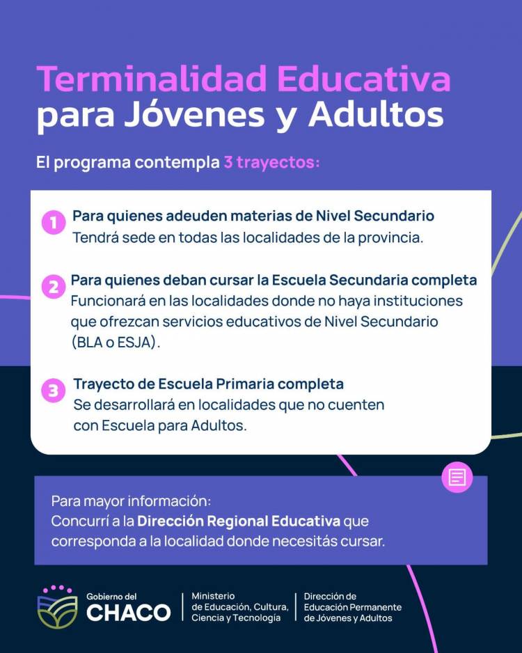 EDUCACIÓN TRABAJA EN NUEVAS LÍNEAS DE TERMINALIDAD EDUCATIVA PARA JÓVENES Y ADULTOS