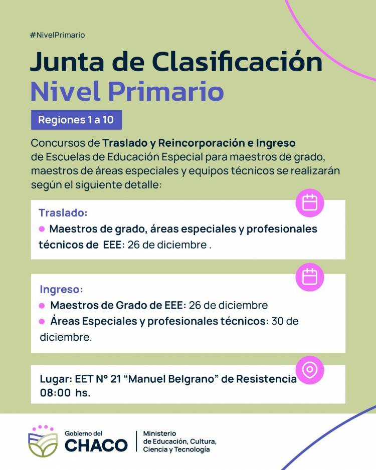 EDUCACIÓN ESPECIAL: FECHAS CONFIRMADAS PARA CONCURSOS DE TRASLADO Y REINCORPORACIÓN E INGRESO A LA DOCENCIA