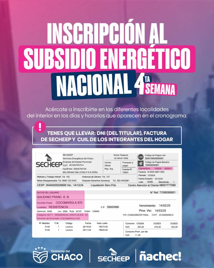 LLEGA A RESISTENCIA, EL OPERATIVO DE INSCRIPCIÓN AL SUBSIDIO ELÉCTRICO NACIONAL Y DE ASESORAMIENTO DEL "DESCUENTO VERANO"