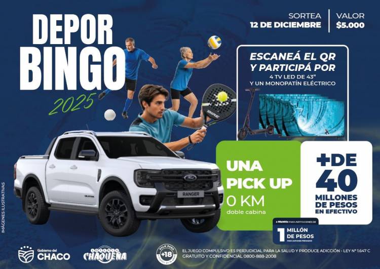 ESTE VIERNES 12 SE SORTEARÁ EL DEPORBINGO DE LOTERÍA CHAQUEÑA