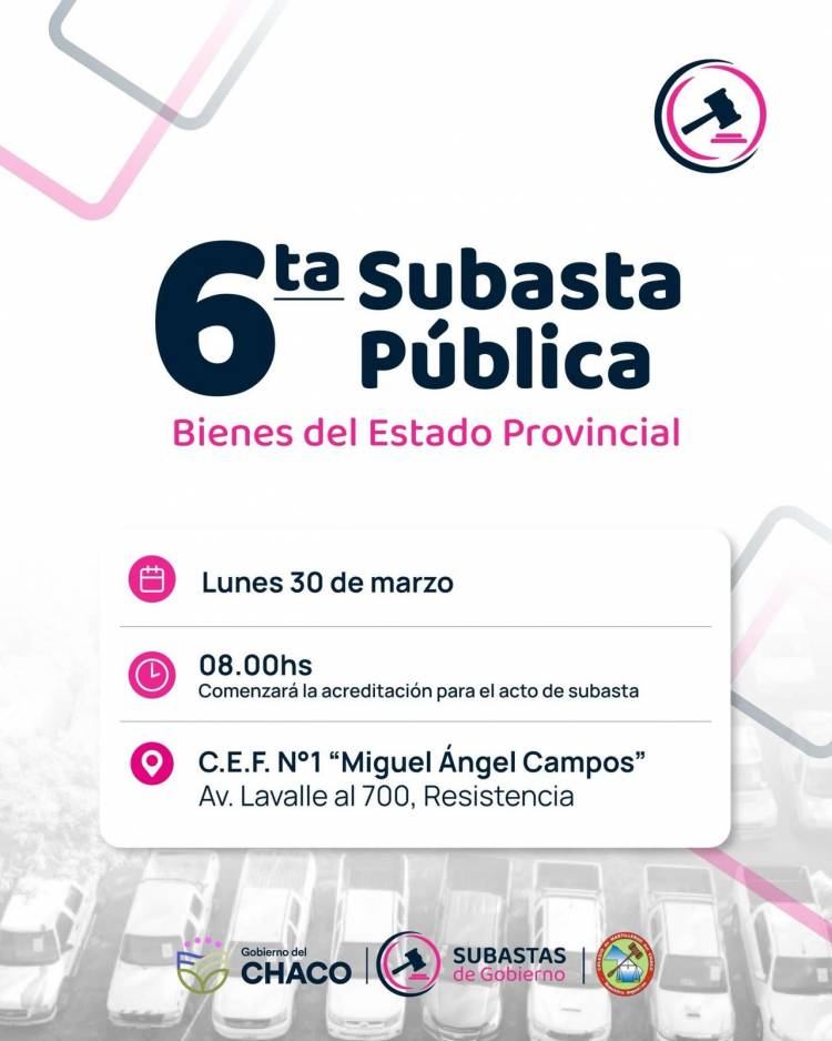 EL GOBIERNO PROVINCIAL RECUERDA QUE SE REALIZARÁ UNA NUEVA SUBASTA PÚBLICA