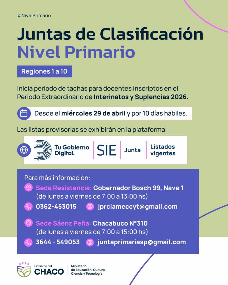 SE INICIÓ EL PERÍODO DE TACHAS PARA DOCENTES DE NIVEL PRIMARIO INSCRIPTOS EN INTERINATOS Y SUPLENCIAS