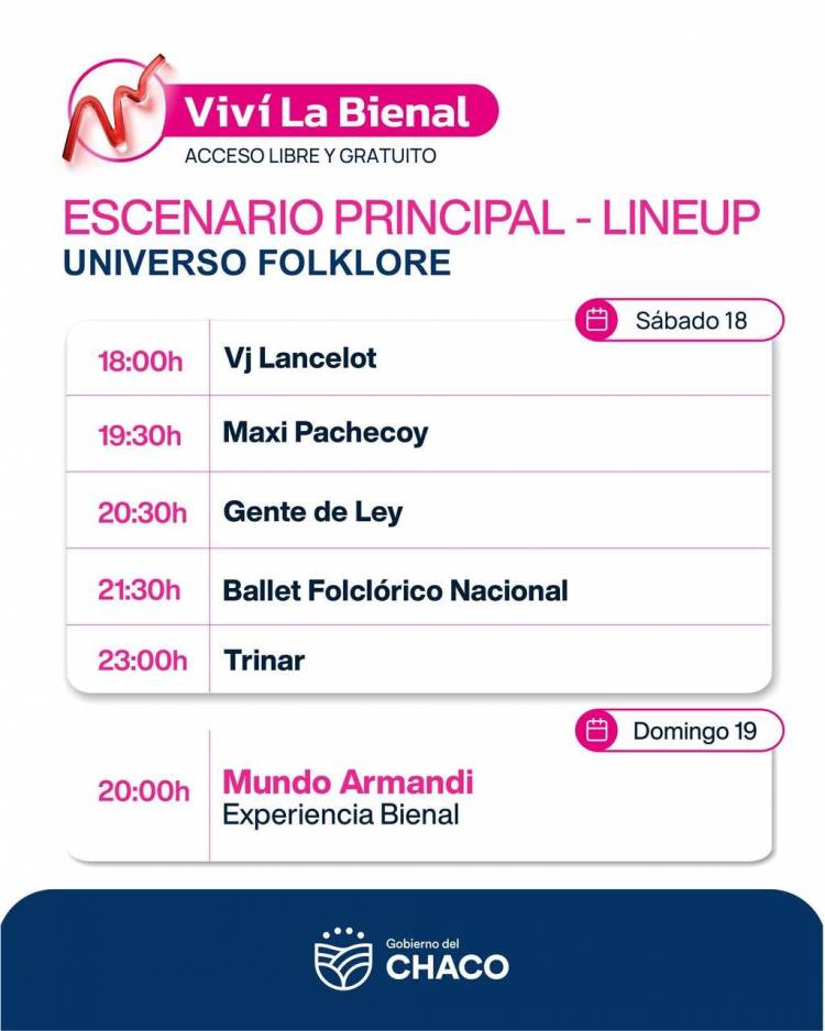 EL ESCENARIO PRINCIPAL “NBCH” DE LA BIENAL 2026 PRESENTA UNA PROGRAMACIÓN CON FUERTE PROTAGONISMO DEL TALENTO CHAQUEÑO